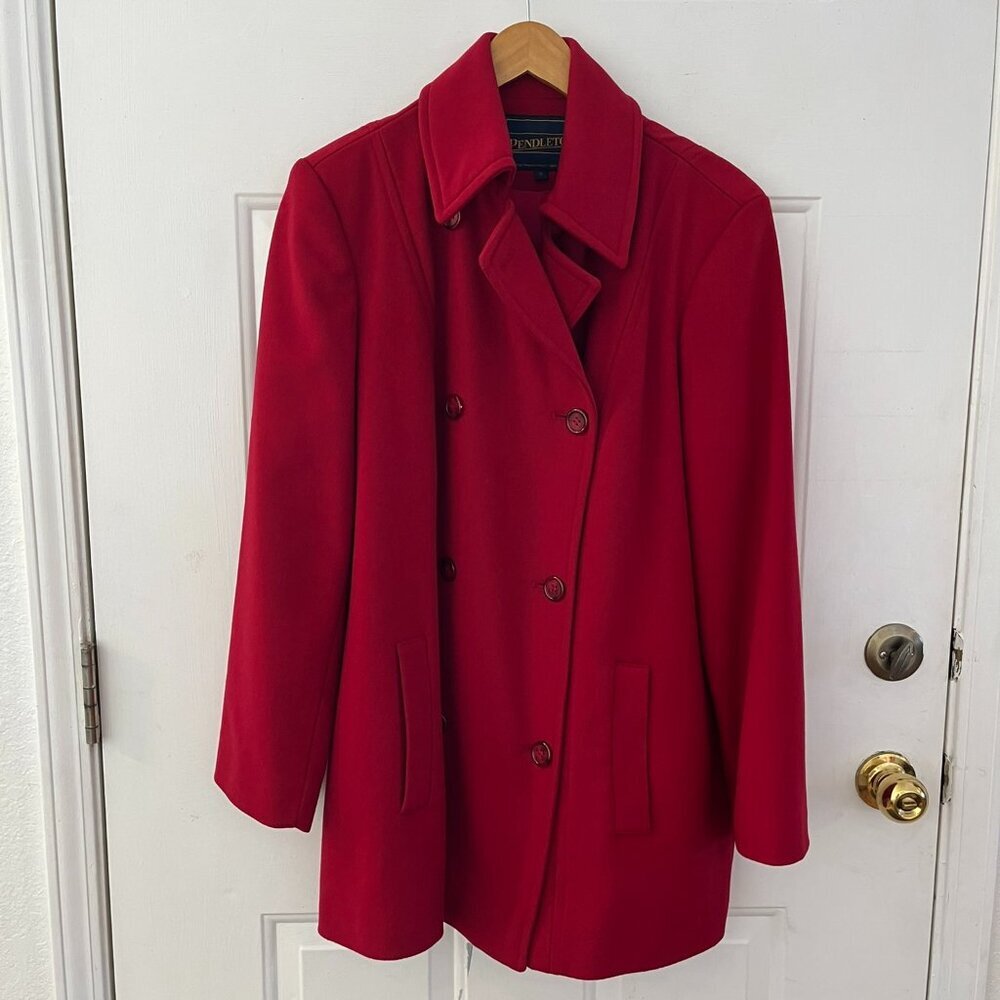 Pendleton Woman's Red 100% Italian Fabric Merino Wool Outdoor Warm Jacket Sz 14